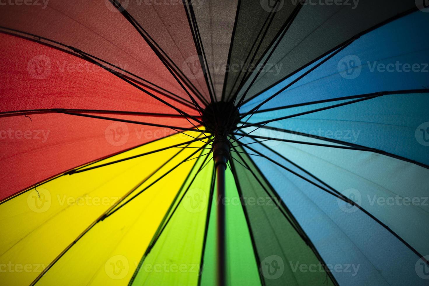 Colored umbrella. Umbrella bottom view. Sun protection. photo