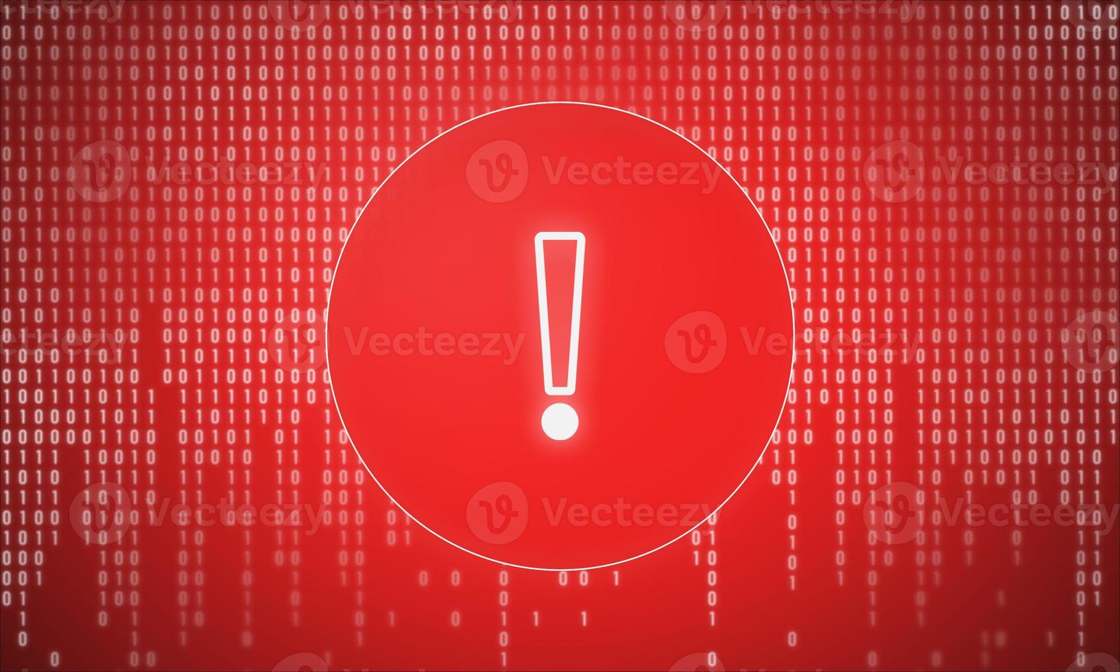 Internet Danger. Exclamation mark on a background of binary code. photo