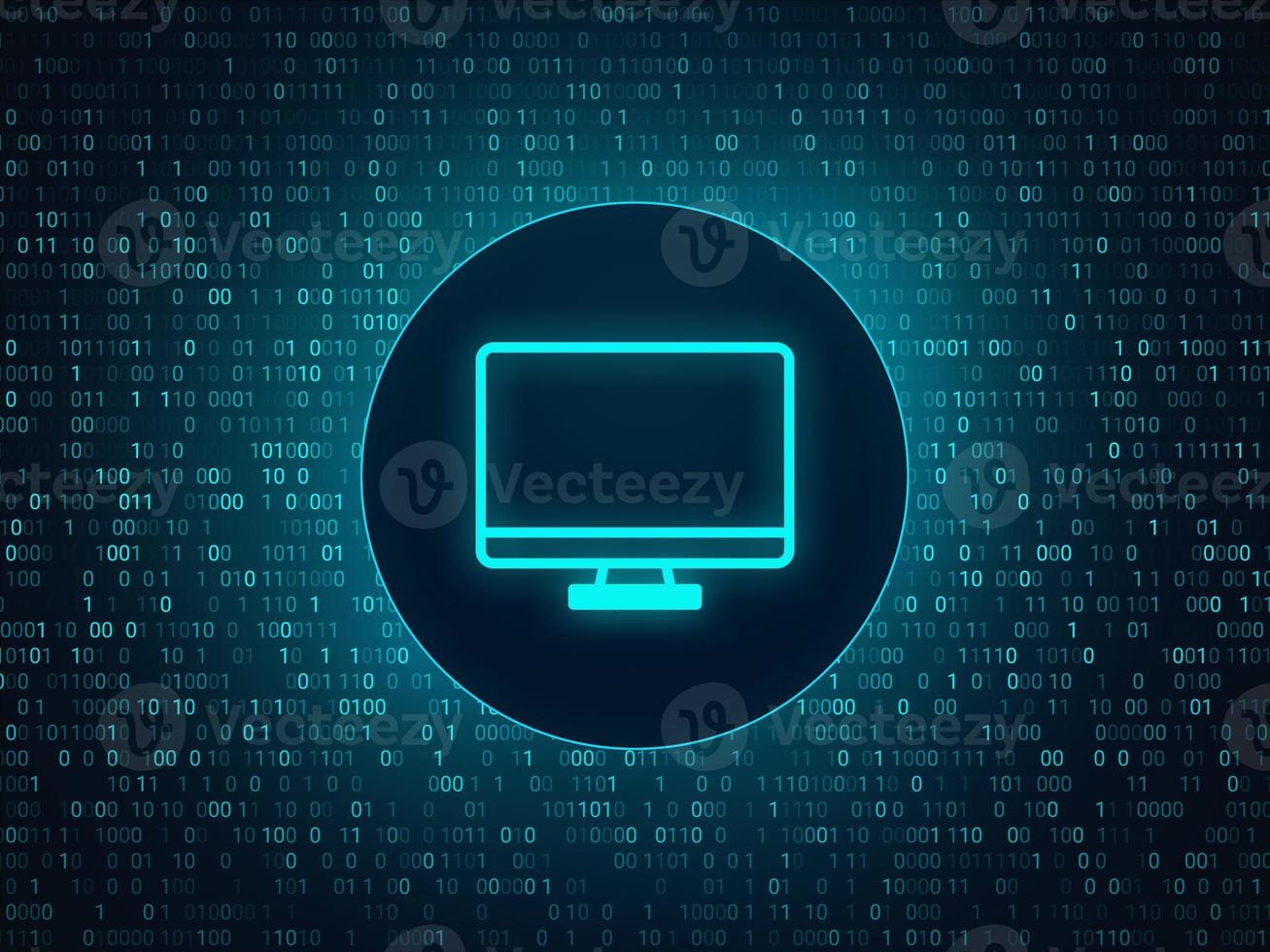 Computer icon over a binary code background. Cybersworld. photo