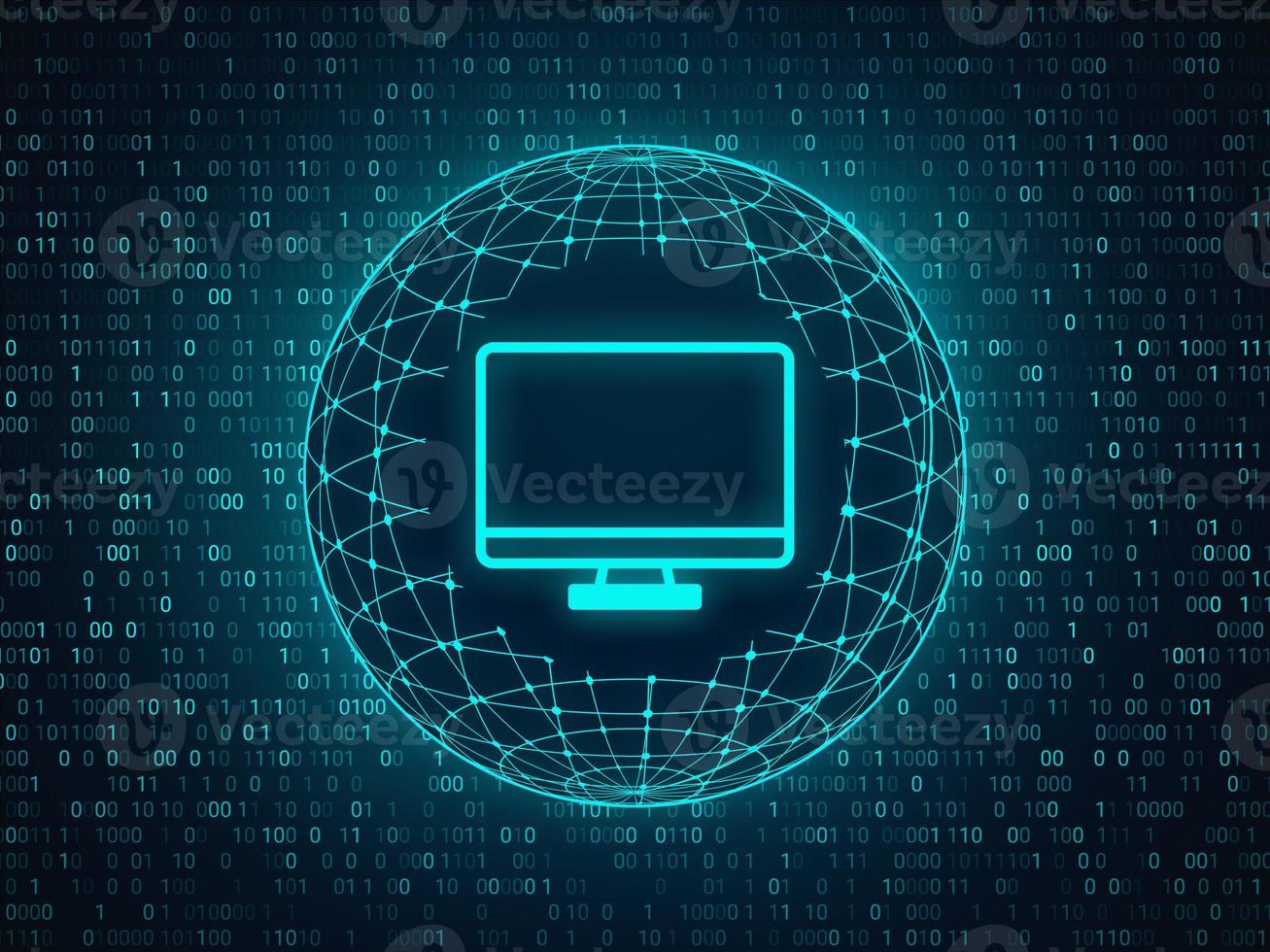 Computer icon in the visualization of the world. Internet connection concept. photo