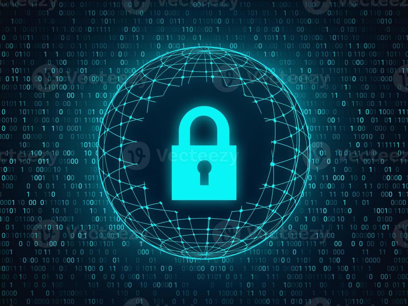 Padlock on the background of the visualization of the internet world. photo