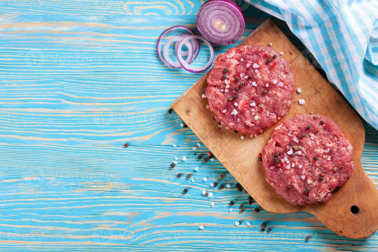 raw home-made beef burger cutlet photo