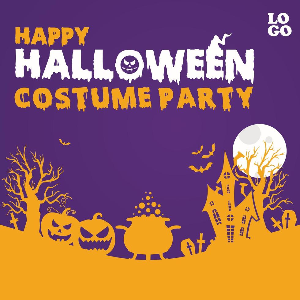 halloween post template purple and orange horror post design template vector