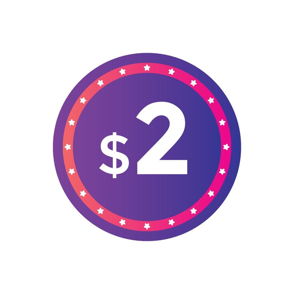 2 dollar price tag. Price 2 USD dollar only Sticker sale promotion Design. shop now button for Business or shopping promotion vector