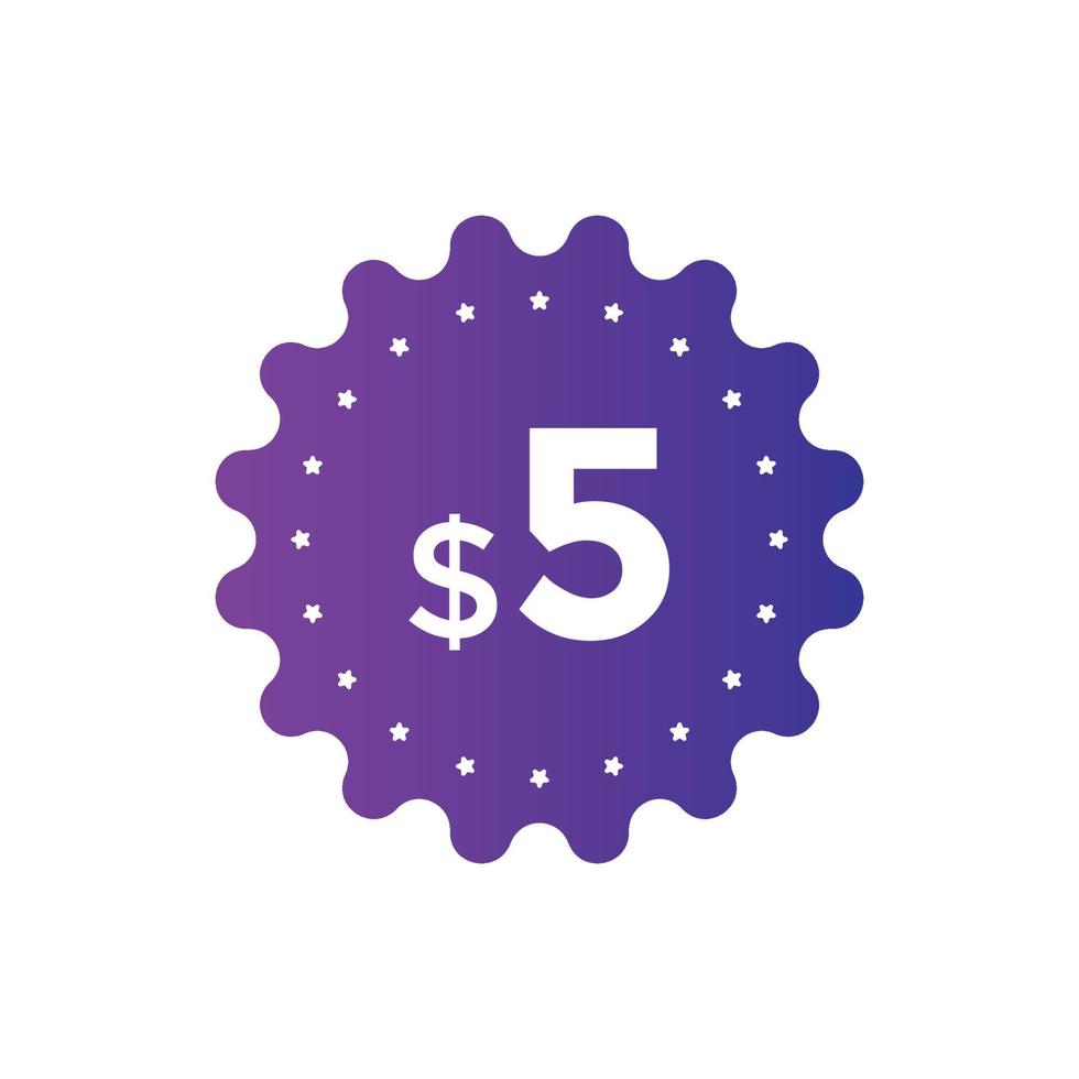 5 dollar price tag. 5 dollar USD price symbol. price 5 Dollar sale banner in USD. Business or shopping promotion marketing concept vector