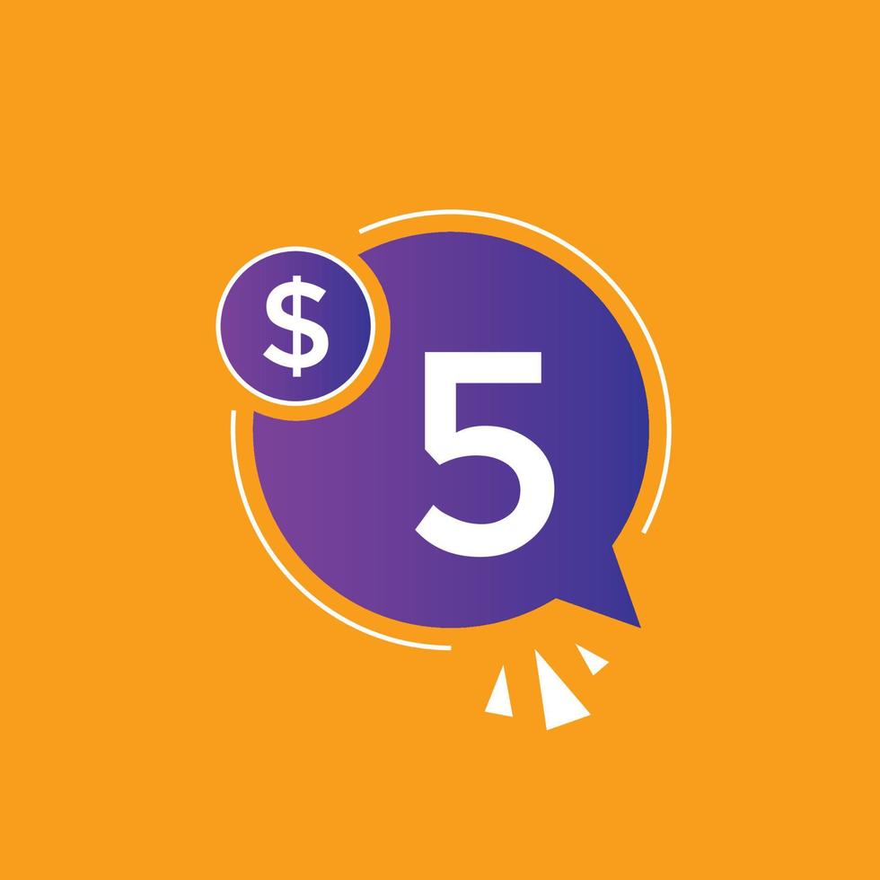 5 dollar price tag. 5 dollar USD price symbol. price 5 Dollar sale banner in USD. Business or shopping promotion marketing concept vector