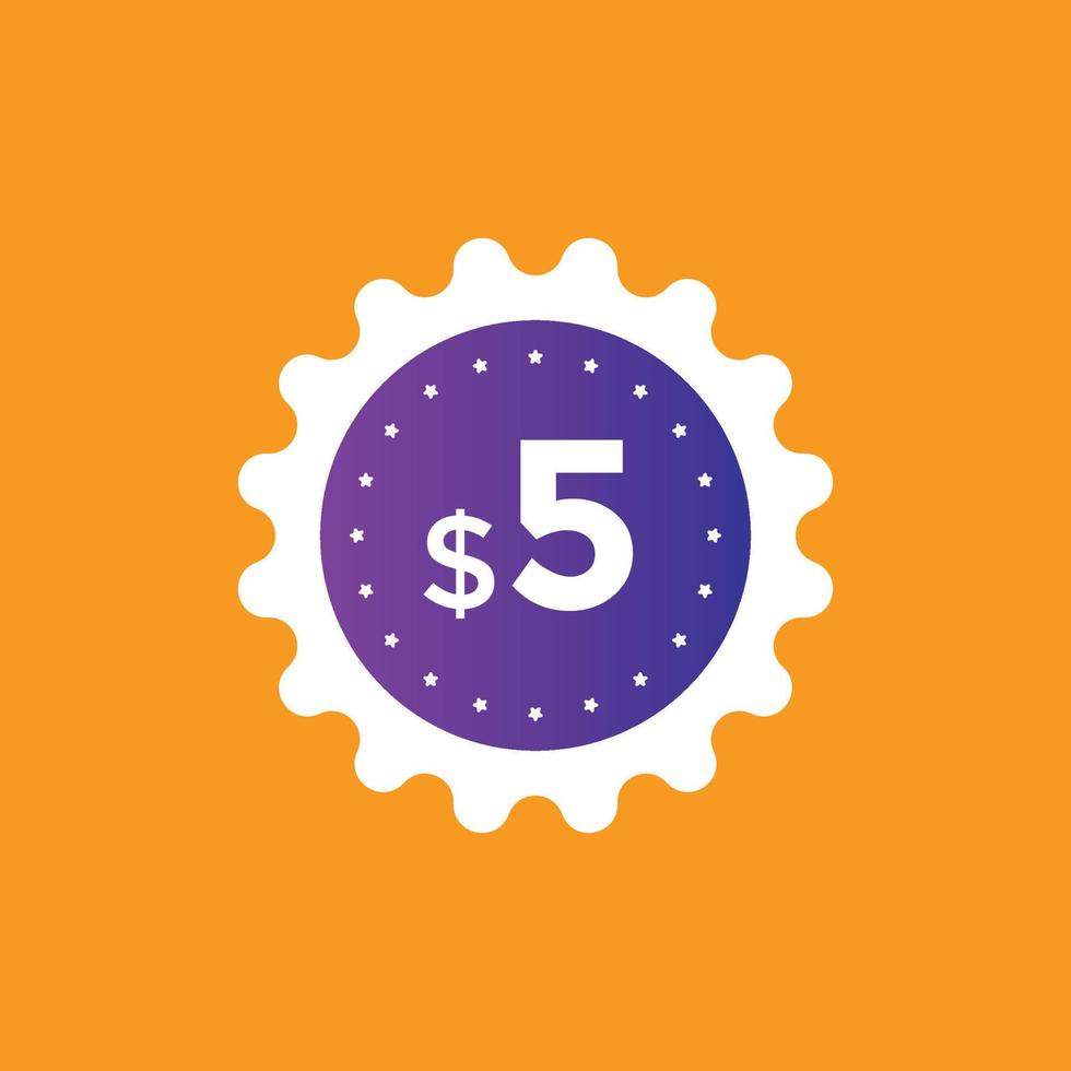5 dollar price tag. 5 dollar USD price symbol. price 5 Dollar sale banner in USD. Business or shopping promotion marketing concept vector