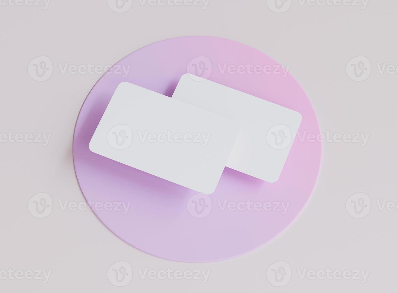 3D blank business cards with soft shadow. Mockup scene. Template for branding identity. 3D rendering. photo