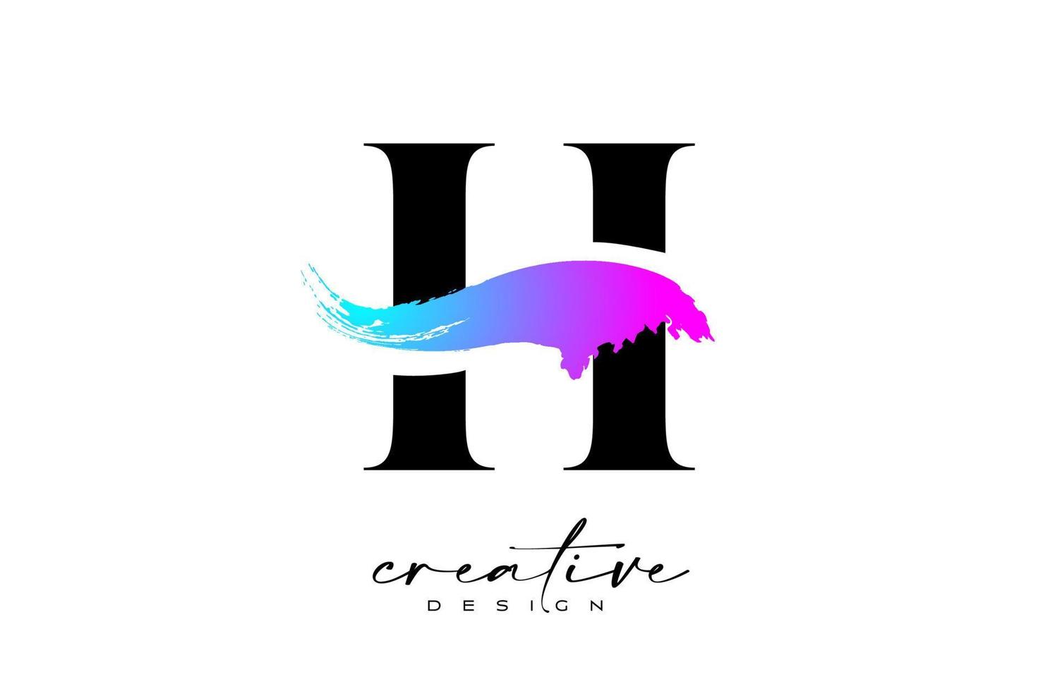 diseño de logotipo de letra h de trazo de pincel con vector de trazo de pincel púrpura azul colorido artístico