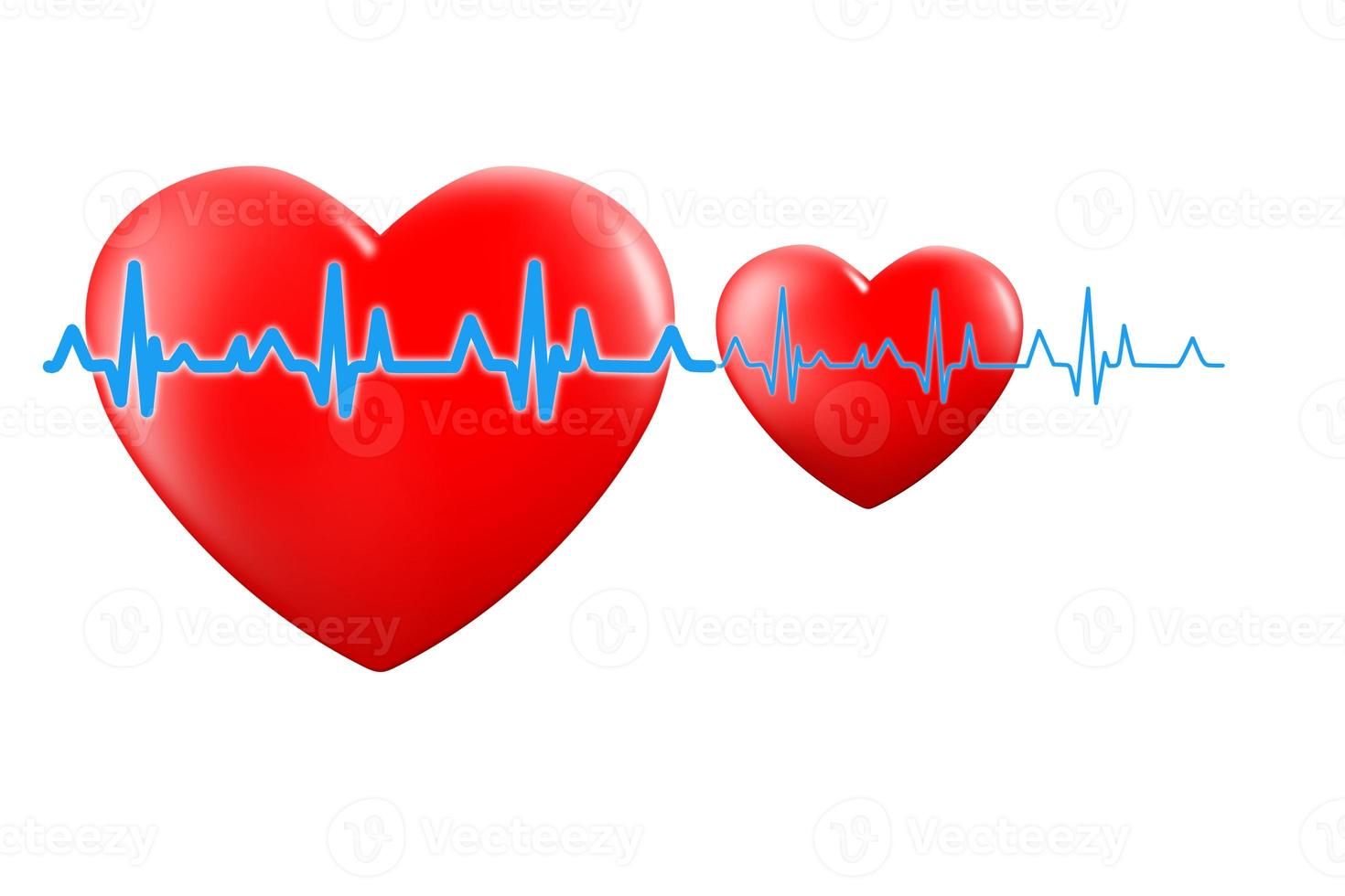 dos corazones de niños y adultos con gráficos de pulso aislados en un fondo blanco foto