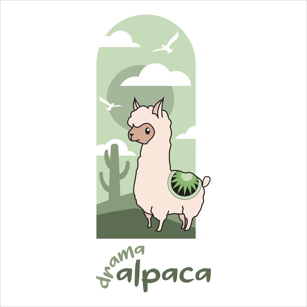 Cute alpaca sisters. The youngest. Suitable for cute animal-themed design elements, greeting cards, murals and backgrounds, children's story book illustrations. vector
