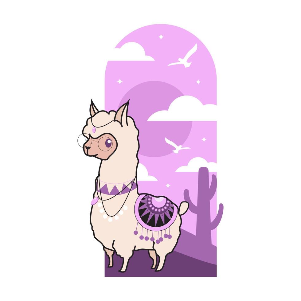 Cute alpaca sisters. Oldest sister. Suitable for cute animal-themed design elements, greeting cards, murals and backgrounds, children's story book illustrations. vector