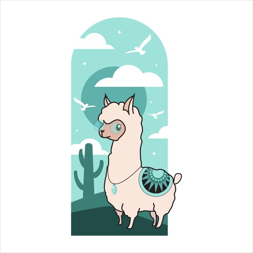 lindas hermanas de alpaca. Segunda hermana. adecuado para lindos elementos de diseño con temas de animales, tarjetas de felicitación, murales y fondos, ilustraciones de libros de cuentos para niños. vector