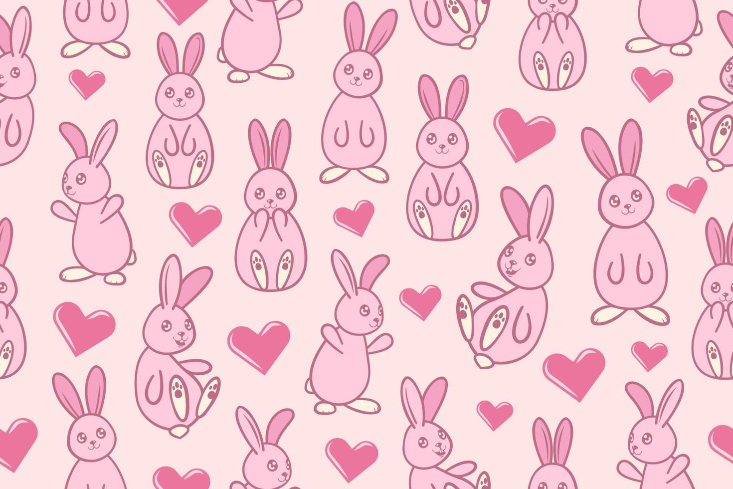 Pink bunnies and hearts seamless pattern. repeating rabbits in different direction repeating pattern. vector
