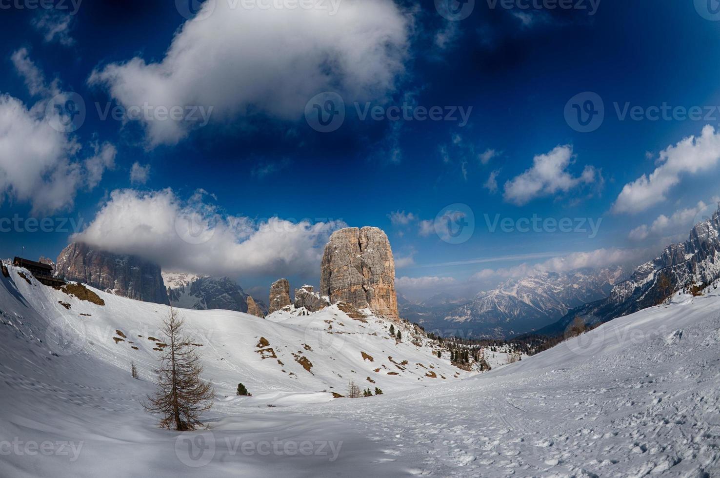 dolomites mountain snow landscape in winter photo