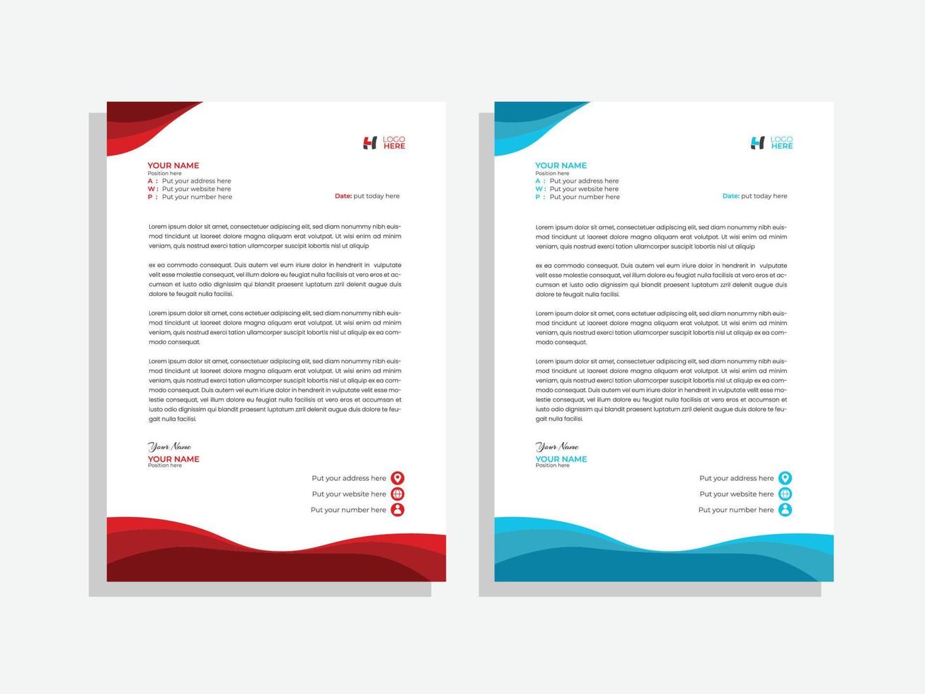 Professional Business style letterhead template design with blue and red color vector