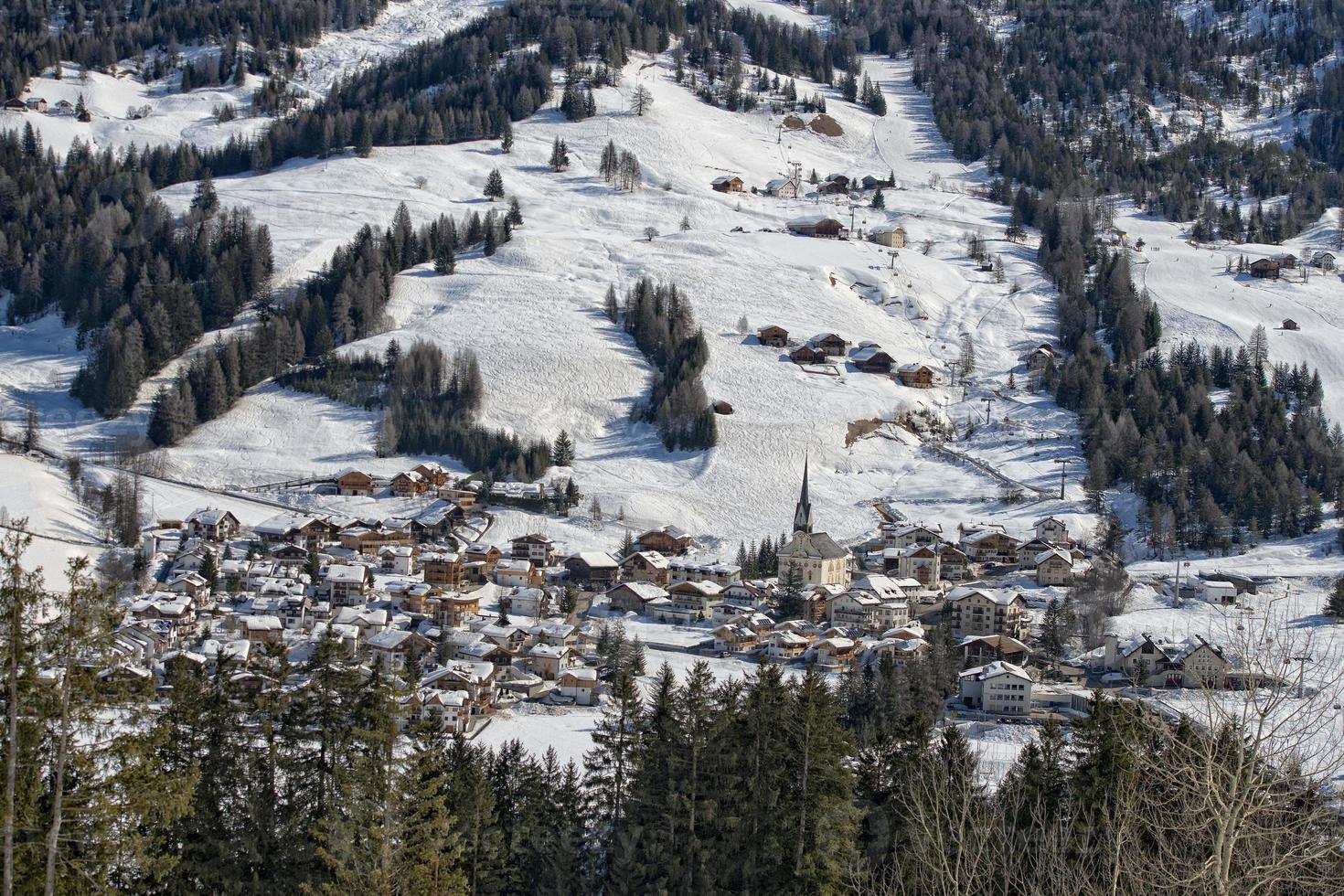 Badia Dolomites town aerial view photo