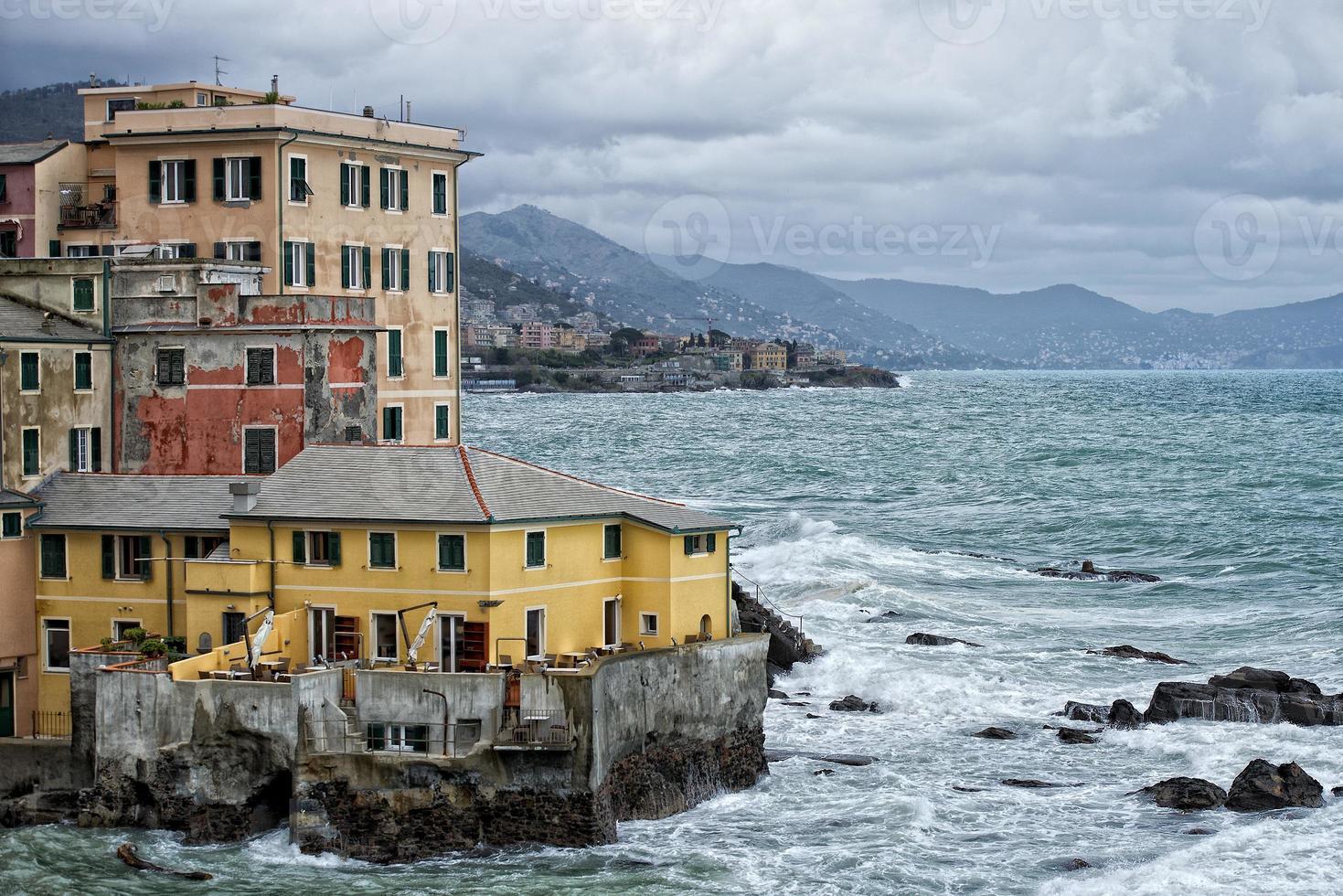 Sea Storm on Genova pictoresque boccadasse village photo