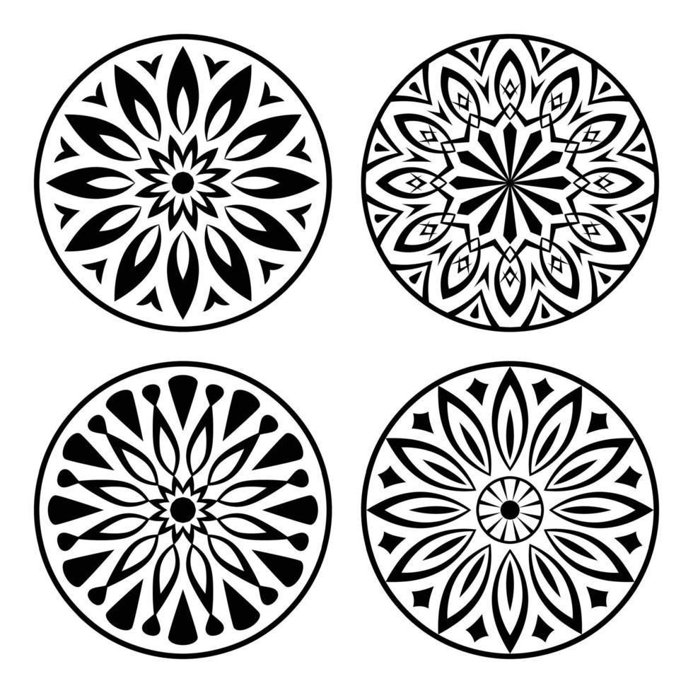 posavasos de corte láser decorativo, círculo de emblema de mandala floral, conjunto de logotipo de lujo vector