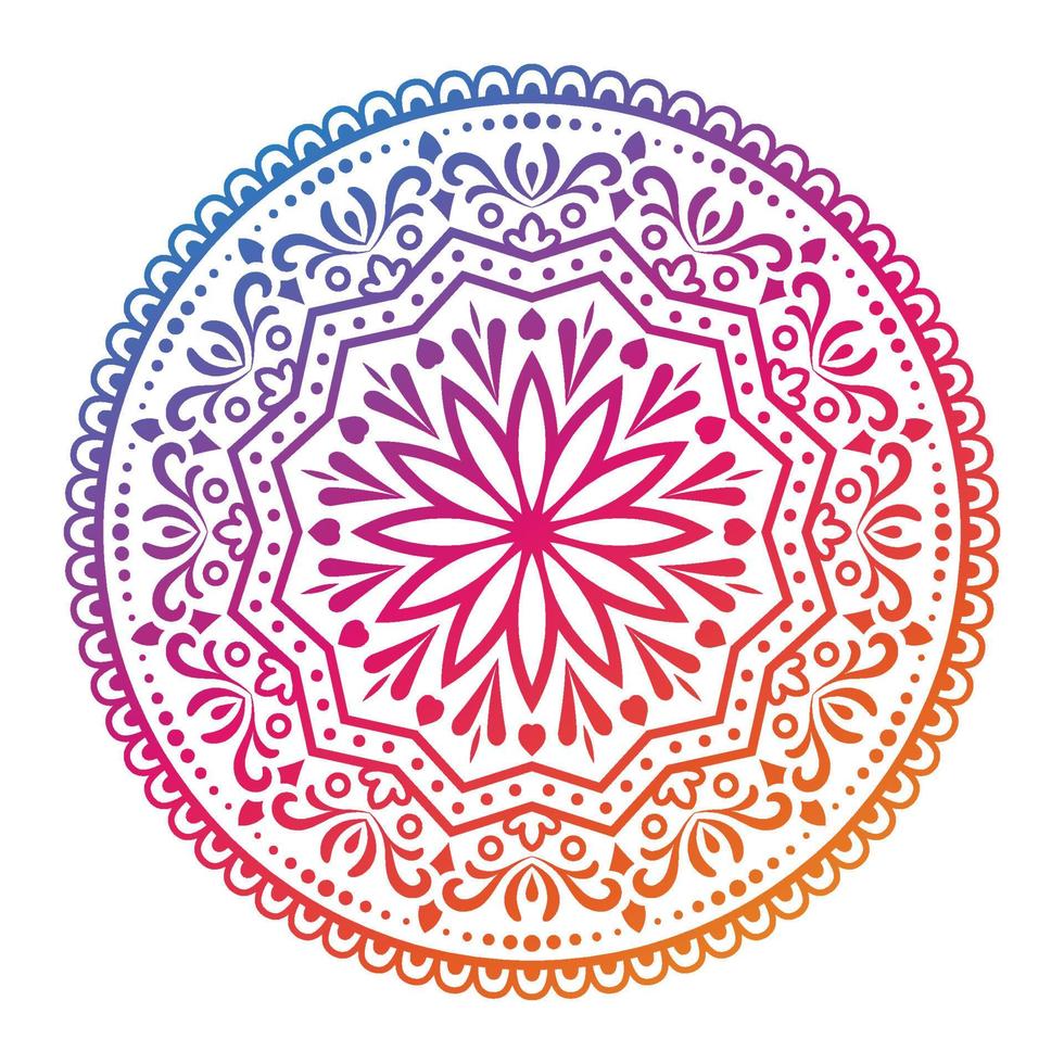 Round gradient color mandala on white isolated background. Abstract mandala design for yoga, meditation poster, banner, wallpaper, decoration ornament vector