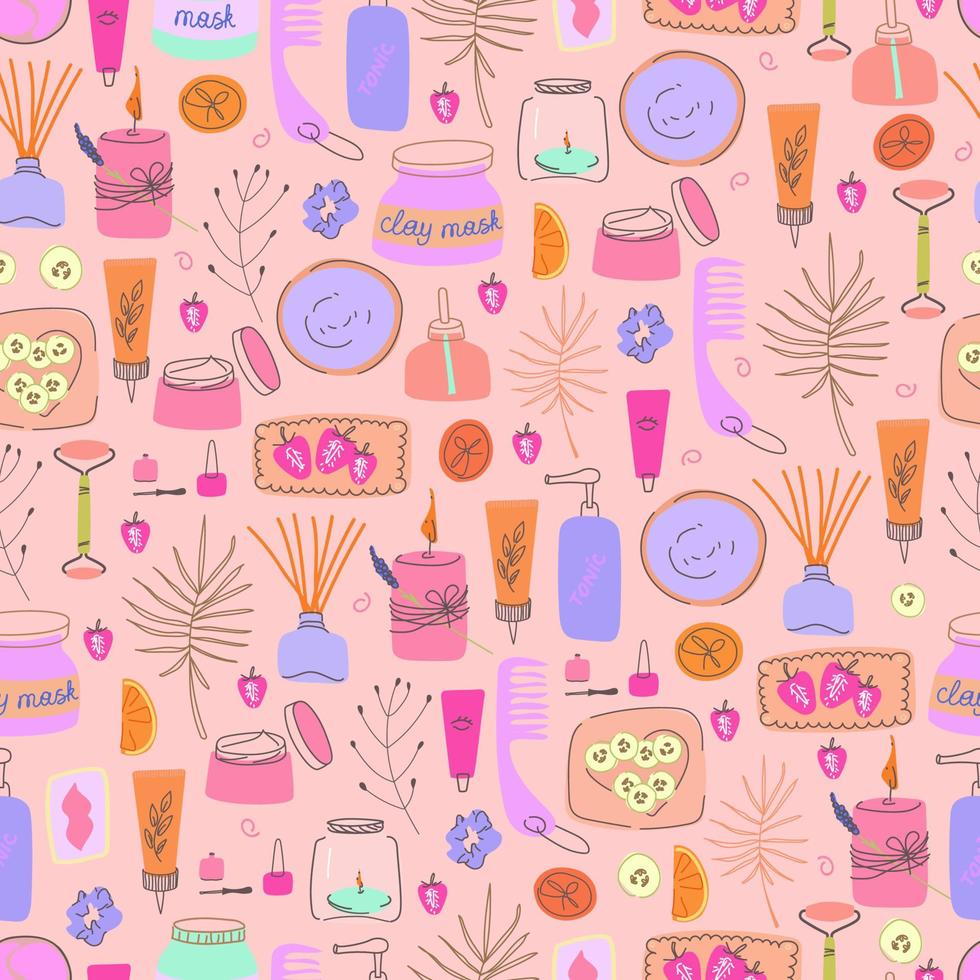 Vintage line art collection with doodle pattern cosmetics for wallpaper design. vector