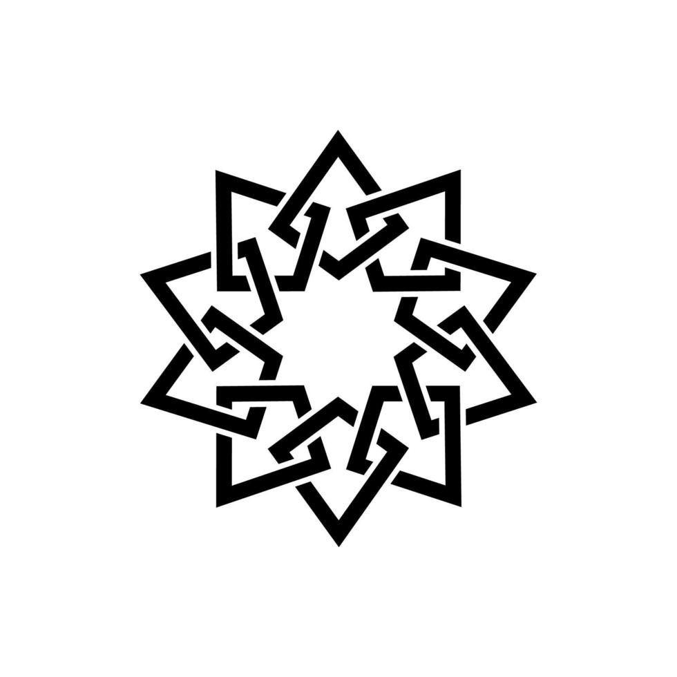 diseño de plantilla de emblema geométrico con elementos superpuestos. motivo islámico. nudo celta. mandala de patrón geométrico en estilo árabe, logo negro aislado en un fondo blanco. ilustración vectorial vector