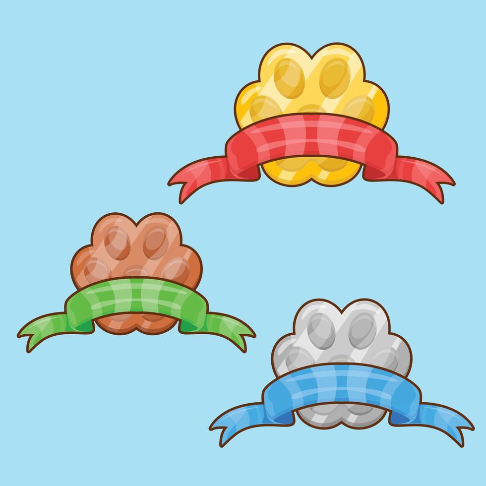 Paw Badges with Different Type in Cartoon Style. Pet Awards Design Concept Illustration Vector