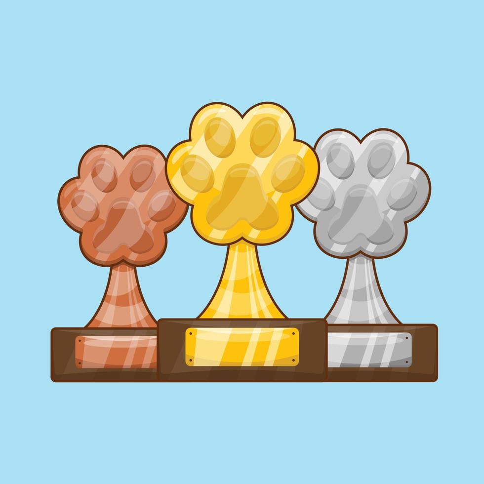 trofeo de pata con diferente tipo en estilo de dibujos animados. vector de ilustración de concepto de diseño de premios de mascotas