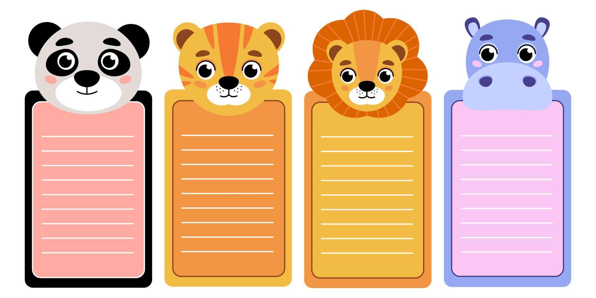 A set of cute animal heads. Cartoon zoo price tags. A collection of cute  animal characters in cartoon style. Panda, lion, tiger, leopard, hippo.  Vector. 12206477 Vector Art at Vecteezy