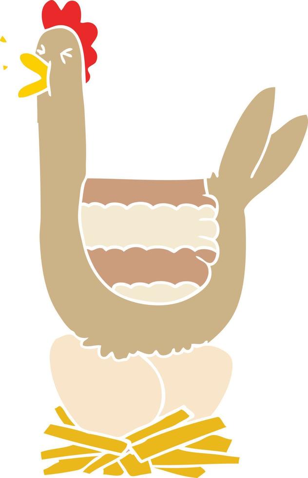 flat color style cartoon hen sitting on nest vector