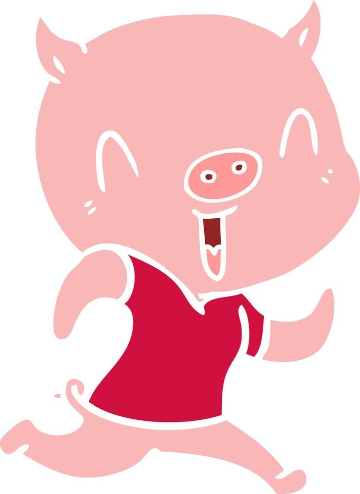 happy flat color style cartoon pig vector