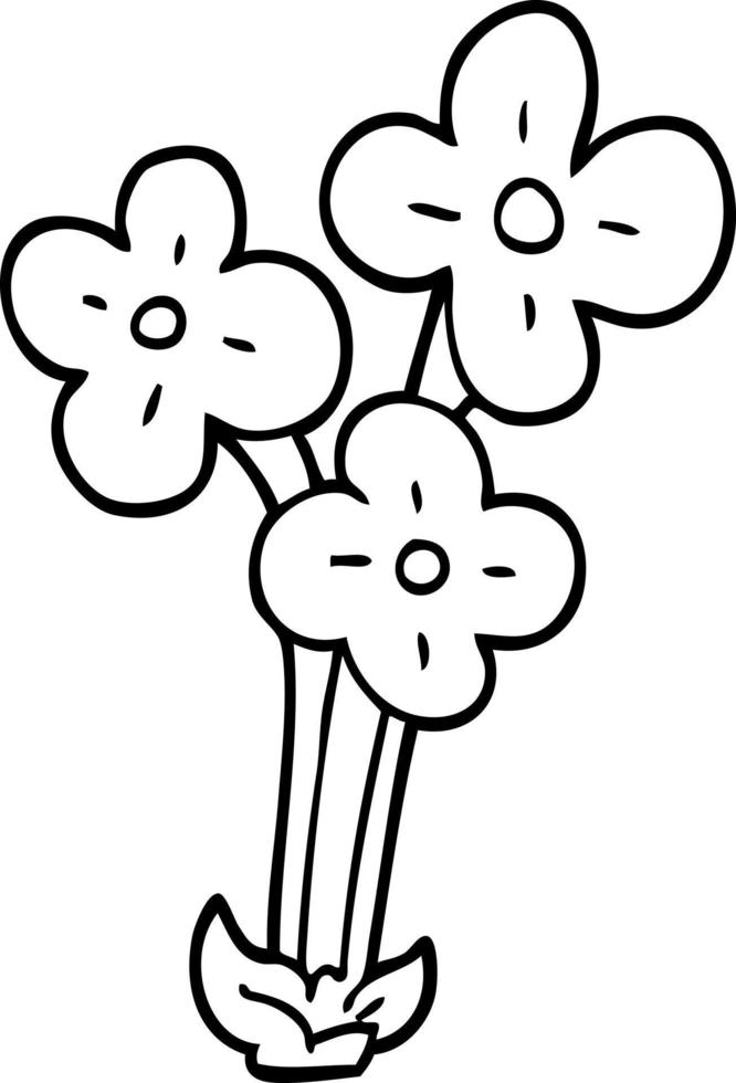 line drawing cartoon bunch of flowers vector