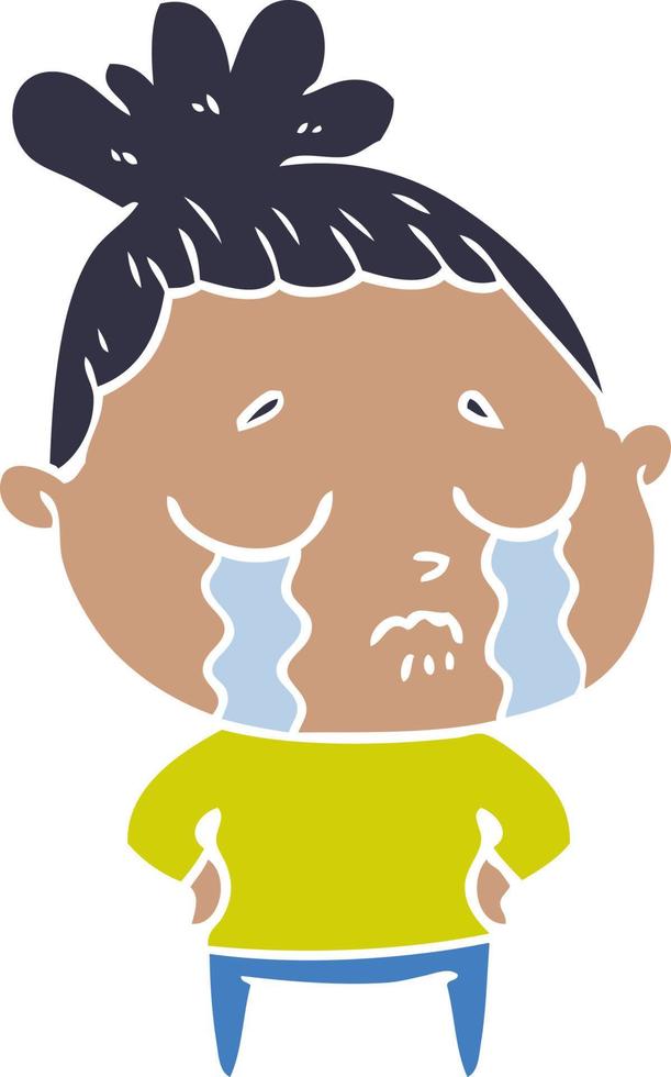 flat color style cartoon crying woman vector