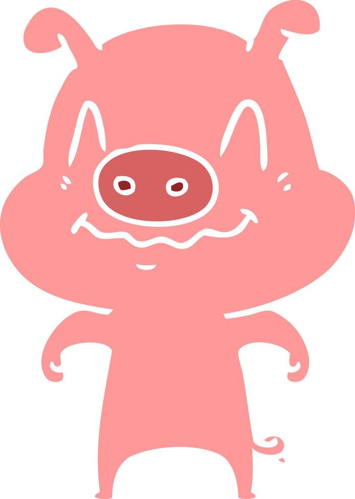 nervous flat color style cartoon pig vector