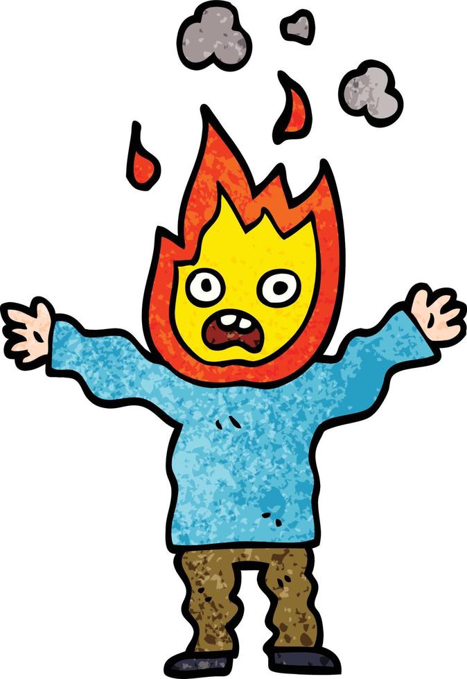 cartoon doodle man with head on fire vector