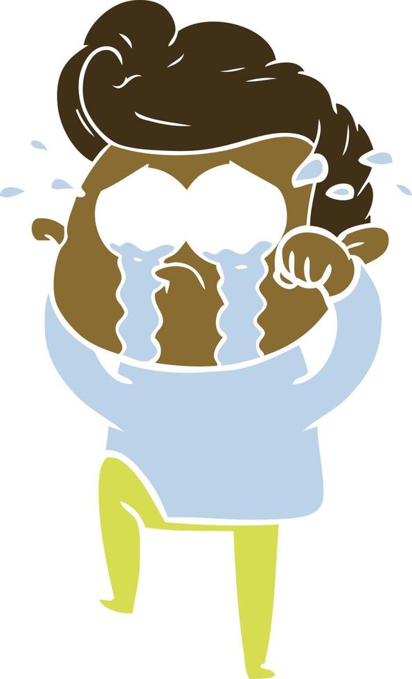 flat color style cartoon crying man vector