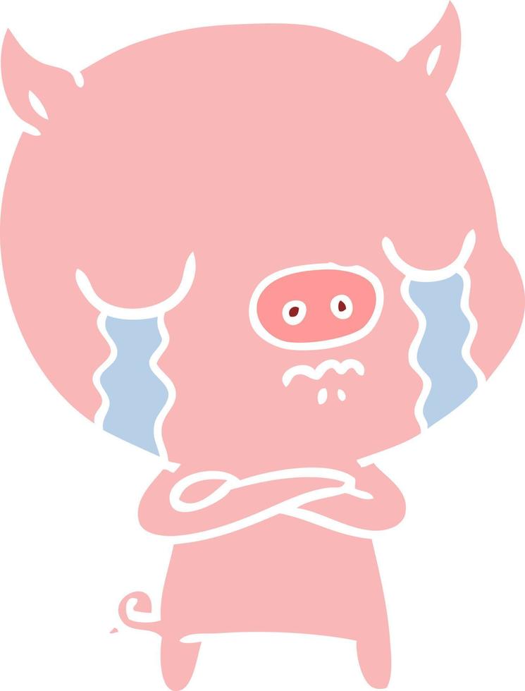 flat color style cartoon pig crying vector