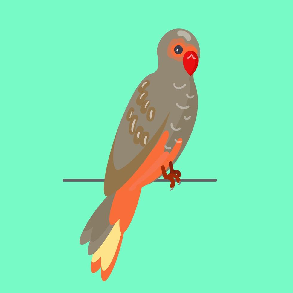 A beautiful parrot sits on a pole. Bird on a pole. Isolated illustration on a colored background. Cartoon style. Vector illustration.