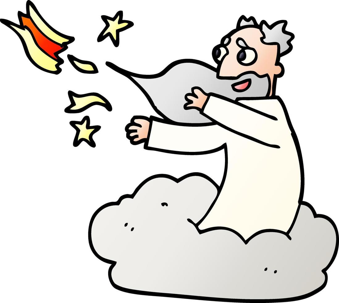 cartoon doodle god on cloud vector