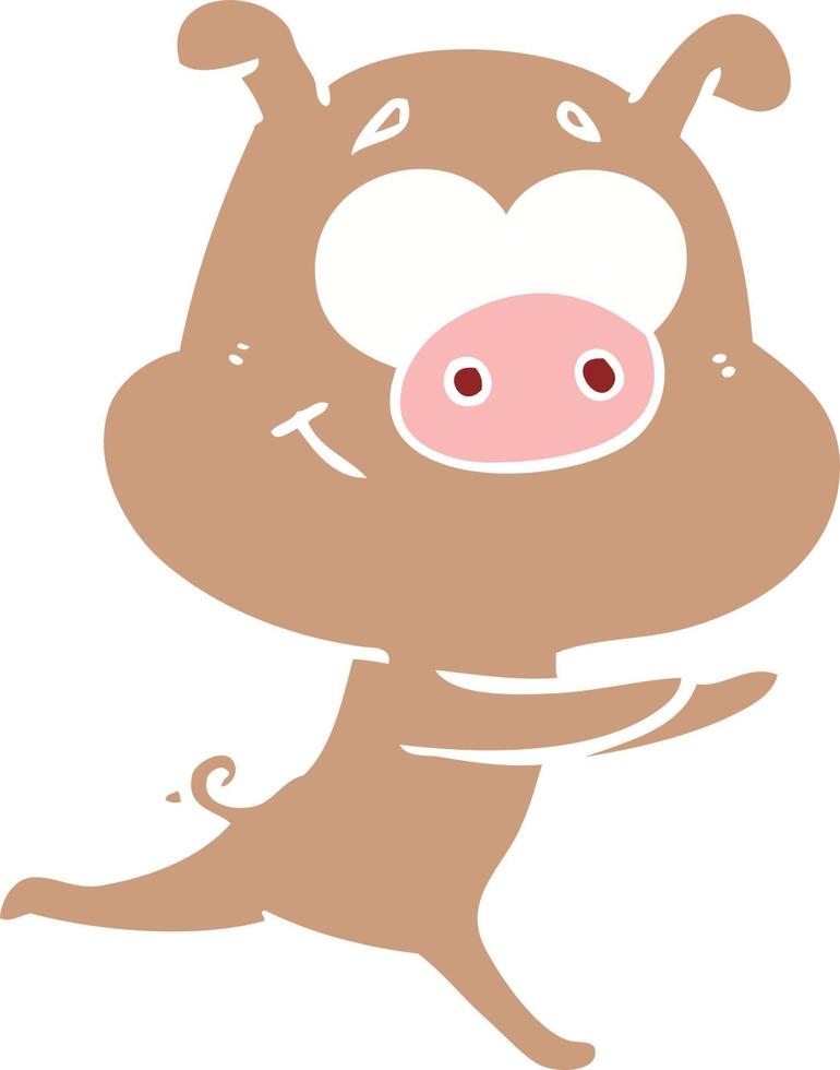 happy flat color style cartoon pig vector