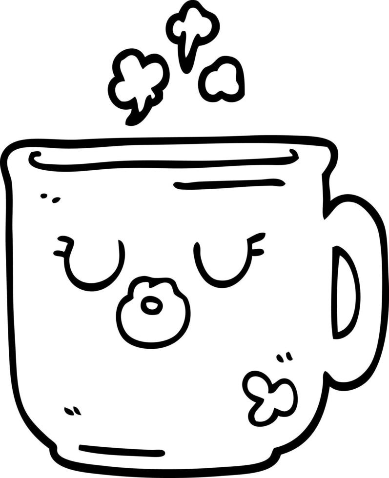 line drawing cartoon hot coffee mug vector