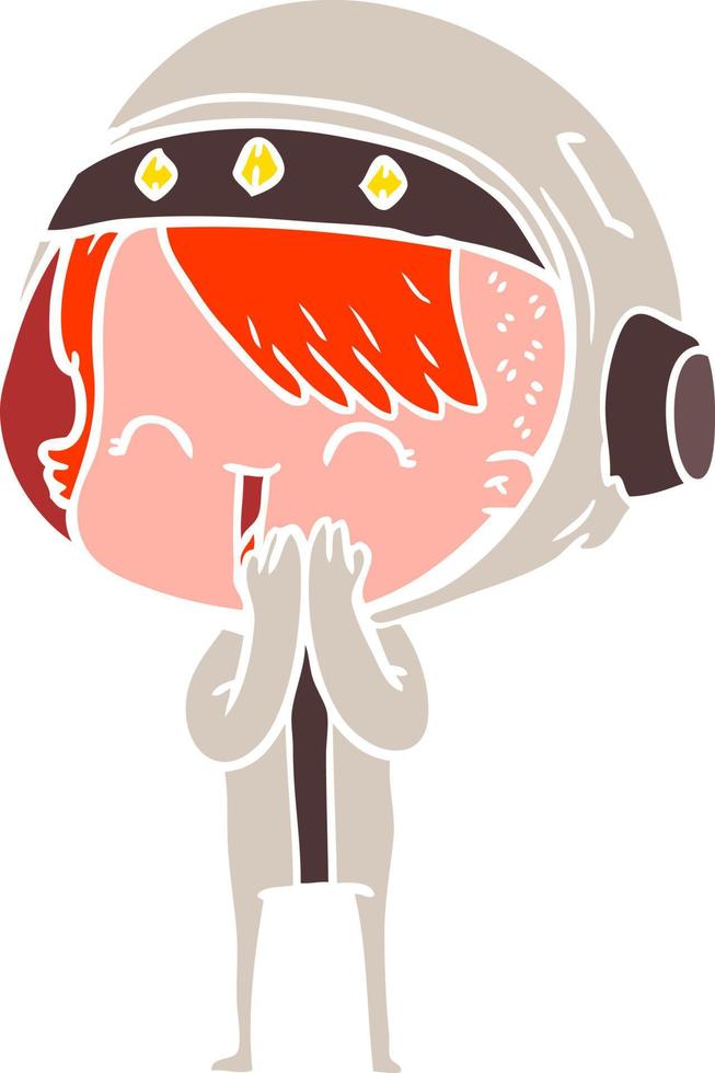 giggling flat color style cartoon space girl vector