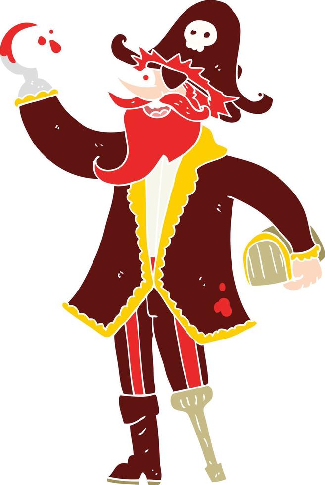 ilustración de color plano de un capitán pirata de dibujos animados vector