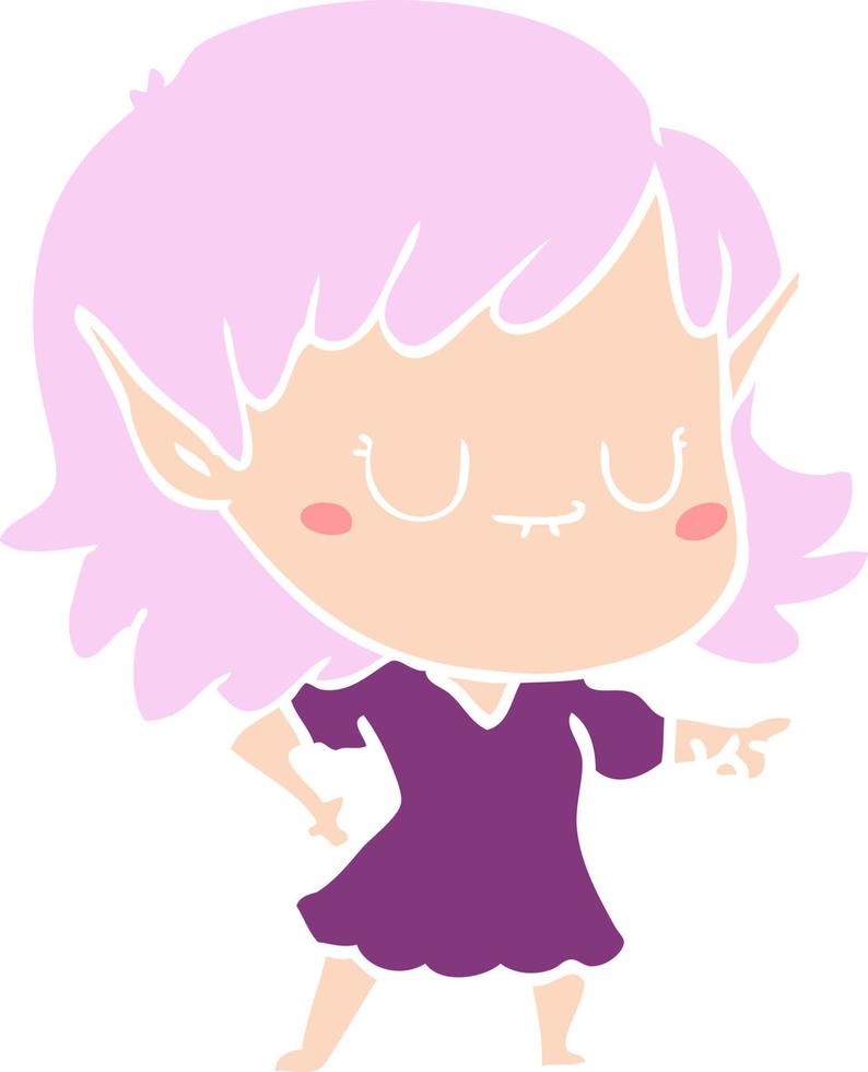 happy flat color style cartoon elf girl wearing dress vector