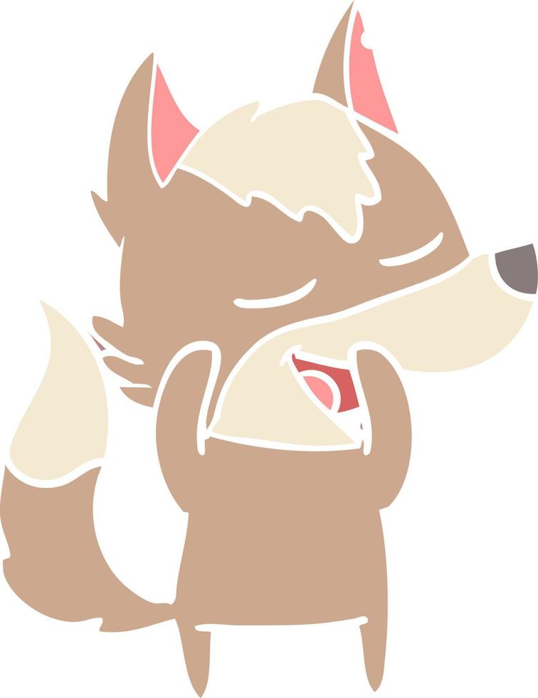 lobo de dibujos animados de estilo de color plano riendo vector