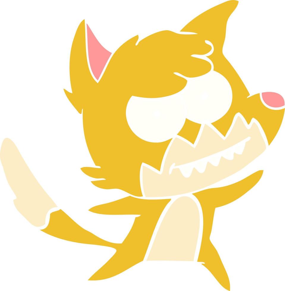 flat color style cartoon grinning fox vector