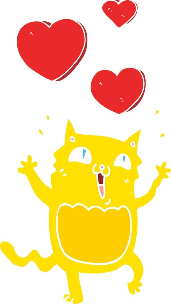 flat color style cartoon cat crazy in love vector