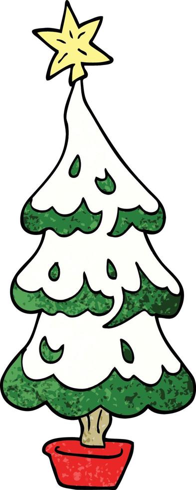 cartoon doodle snowy christmas tree vector