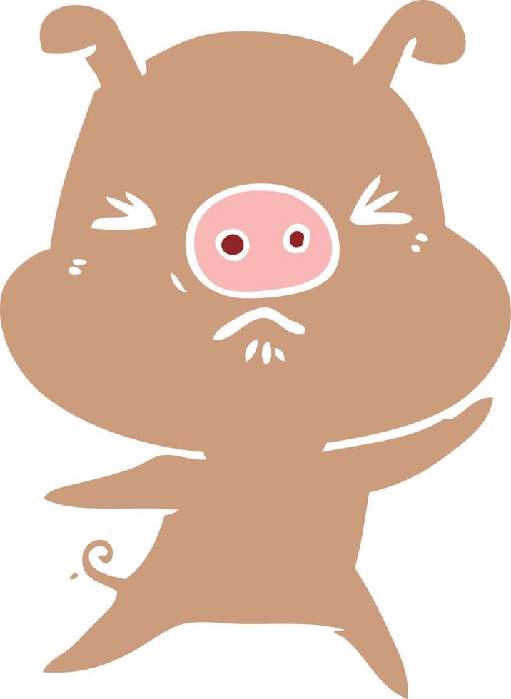 flat color style cartoon angry pig vector