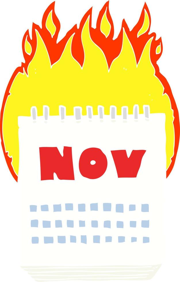 flat color illustration of a cartoon calendar showing month of November vector